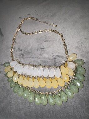 J. Crew Gold-Tone Necklace with White, Yellow & Green Teardrops